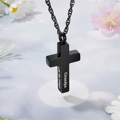 Cremation Cross Necklace for Ashes Stainless Steel Cross Urn Pendant Ashes Holder Memorial Jewelry-With Me Always - style: Grandpa