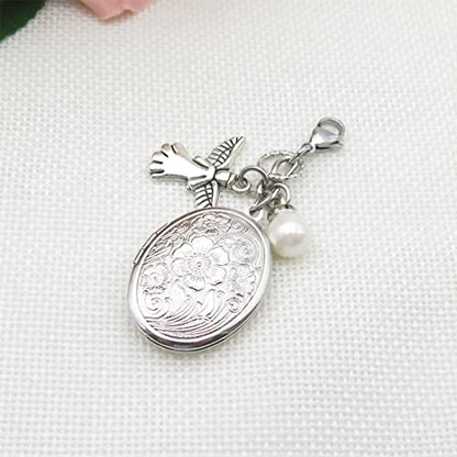 IDLAN Bouquet Locket Photo Charm Wedding Bouquet Memory Charm Memorial Bride Pendant Memorial Photo Keepsake - style: Angel