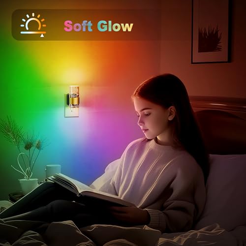 JandCase Night Lights Plug into Wall 2 Pack Color Changing Night Light Kids - color: Gold-RGB, size: 2 Pack