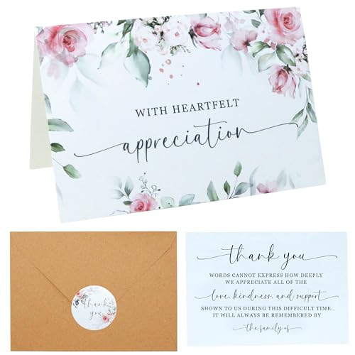 Funeral Thank You Cards with Envelopes Stickers Message Inside | 48-Pack Sympathy Thank You Cards for Funeral, Bereavement, and Memorial Services (Blush Floral)