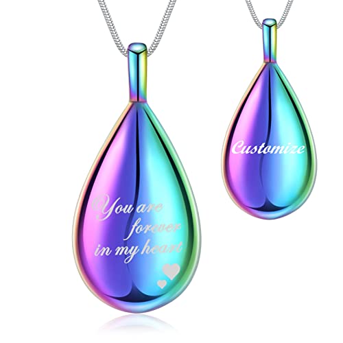 Urn Pendant Necklace Teardrop Cremation Jewelry for Ashes Memorial Keepsake for Women Jewelry Funeral Ashes Holder Collarbone Necklace You are forever in my heart - color: Customize