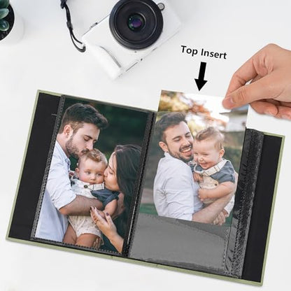 Small 4x6 Photo Album 24 Pockets Linen Cover Light Green - color: Light Green, size: 24 Pockets