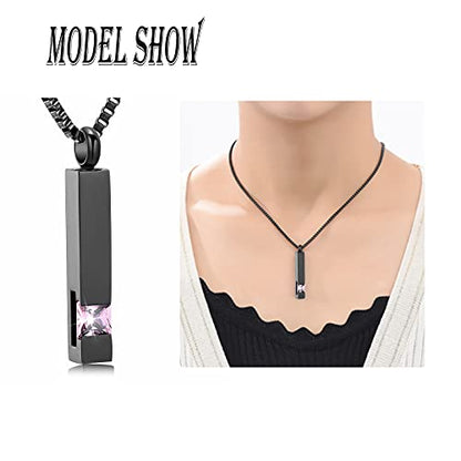 XSMZB Crystal Bar Cremation Urn Jewelry for Ashes Birthstone Cube Memorial Urn Necklace for Women Men Funeral Ashes Keepsake Pendant - color: Pink