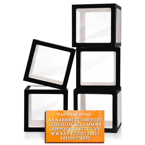 Ledido Transparent Balloon Boxes with 78 Letters Numbers for Custom Name - color: Black, size: 5PCS Boxes
