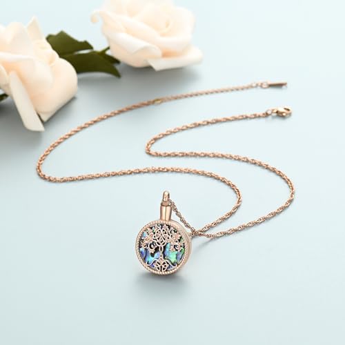 shajwo Cremation Jewelry Tree of Life Urn Ashes Necklace for Women Men Abalone shell Ash Pendant Keepsake Memorial Jewelry of Loved One - color: Rose Gold