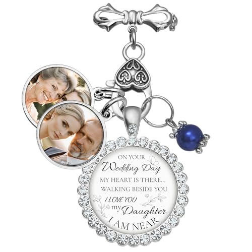 Wedding Bouquet Photo Charms Memorial Custom Boutonniere Bachelor Bridal - style: Rhintestone w/Wedding Theme