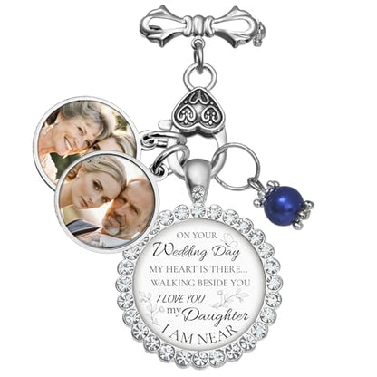 Wedding Bouquet Photo Charms Memorial Custom Boutonniere Bachelor Bridal - style: Rhintestone w/Wedding Theme