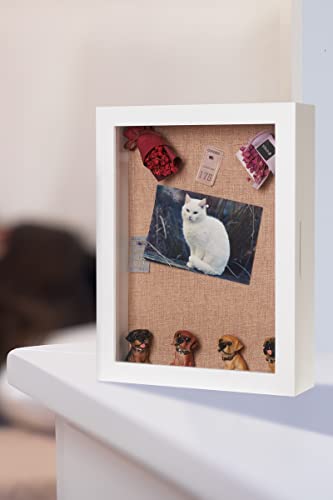 White Shadow Box 11x14, Deep Shadow Box Display Case with Hinged Door, Thick Memory Box for Wedding Flowers Memorabilia Awards Medals | Deep Memory Display Case, Shadow Box with Hinged Magnetic Door for Wedding Flowers, Photos, Awards, Medals and Keepsake