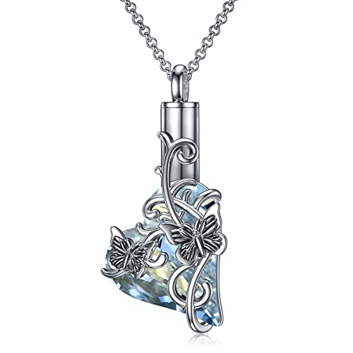 PELOVNY Urn Necklace for Ashes 925 Sterling Silver Butterfly Dragonfly Bee Phoenix Hummingbird Urn Necklaces Animal Crystal Cremation Jewelry for Ashes Cat Dog Pet Memorial Gifts - color: 03-Butterfly Urn A