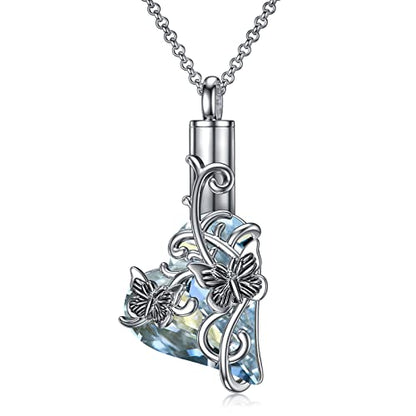 PELOVNY Urn Necklace for Ashes 925 Sterling Silver Butterfly Dragonfly Bee Phoenix Hummingbird Urn Necklaces Animal Crystal Cremation Jewelry for Ashes Cat Dog Pet Memorial Gifts - color: 03-Butterfly Urn A