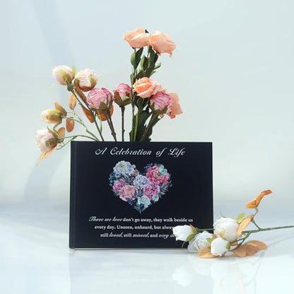Fneral Guest Book Black Heart Tree Celebration of Life Guest Book Elegant 82 Pages Commemorative Book for Loss of Loved One Salute Book Memorial Service Album-Heart Flower - style: Heart Flower