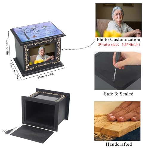Wooden Urn Box for Ashes Cremation Urns for Human Ashes Adult Male or Female, Memorial Keepsake Urns with Photo Frame, Funeral Casket for Men Women, Burial Urn for Adults Up to 200 IBS-Tree - size: Tree