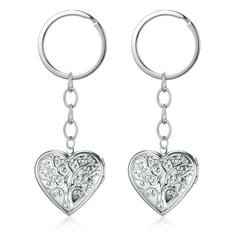 2PCS Elegant Heart Locket Keychain with Decorative Chain Stainless steel, Heart Pattern Design, Photo Frame Pendant - color: Heart-7