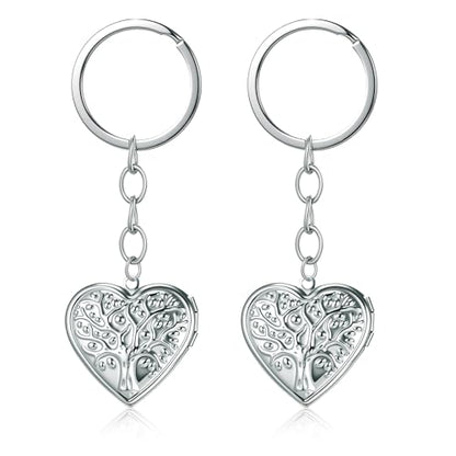 2PCS Elegant Heart Locket Keychain with Decorative Chain Stainless steel, Heart Pattern Design, Photo Frame Pendant - color: Heart-7