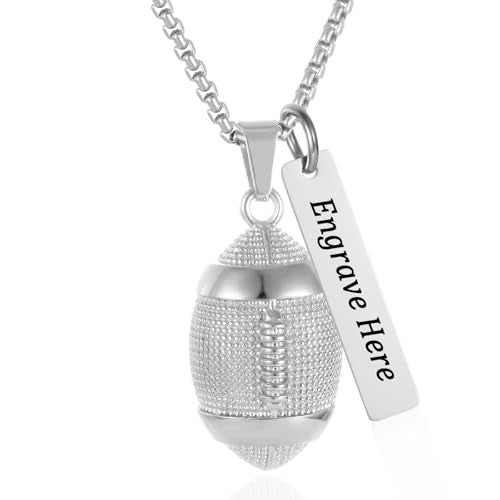 America Football Urn Necklace For Ashes For Men Stainless Steel Rugby Cremation Jewelry Hold Human Ashes Keepsake Neckace Engravable Memorial Of Loved Ones - color: Customize