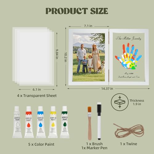 Family Handprint Kit, DIY Baby Hand and Footprint Handmade Keepsake Wooden Frame, Family Gifts with 5 Non-Toxic Baby-Safe Paint, Ideas Gift for New Parents, Grandparents, Father's Day, Mother's Day - color: White, size: 4 Pages Acrylic Boards