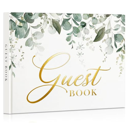 EVERLORIA Wedding Guest Book, 108 Blank Pages Guest Sign in Book, Leather Hardcover Signature Guestbook for Wedding Reception Bridal Baby Shower Anniversary Graduation Quinceanera Birthday - color: Greenery A