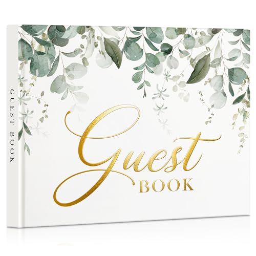 EVERLORIA Wedding Guest Book, 108 Blank Pages Guest Sign in Book, Leather Hardcover Signature Guestbook for Wedding Reception Bridal Baby Shower Anniversary Graduation Quinceanera Birthday - color: Greenery A