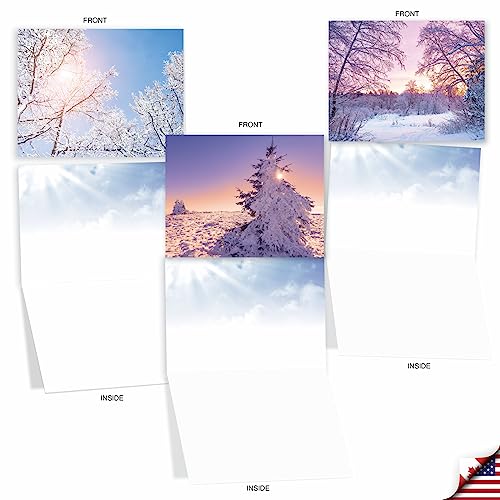 The Best Card Company - 20 Landscape Nature Note Cards Blank (4 x 5.12 Inch) (10 Designs, 2 Each) - Winter Sunrise AM6655OCB-B2x10 - style: Winter Sunrise
