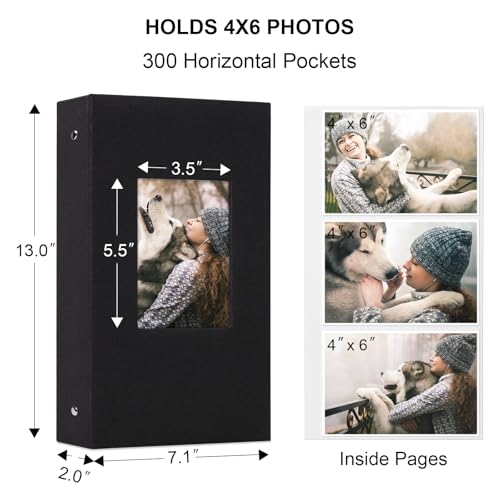 Vienrose 4x6 Photo Album,300 Pockets,Linen Cover with Window,Black | Linen Hardcover, Slip In Photo Book, Family Memory Album, Travel Keepsake - color: Black, size: 300 Pocket