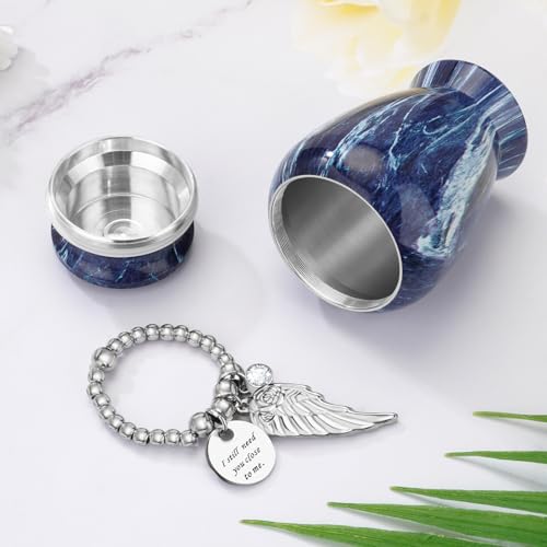 Customize Small Urn for Human Ashes Aluminium Keepsake Memorial | Mini Urn for Ashes, Meaningful Memorial Keepsake Gift, Durable Aluminum Cremation Urn with Elegant Design - style: Sapphire Blue-Customize