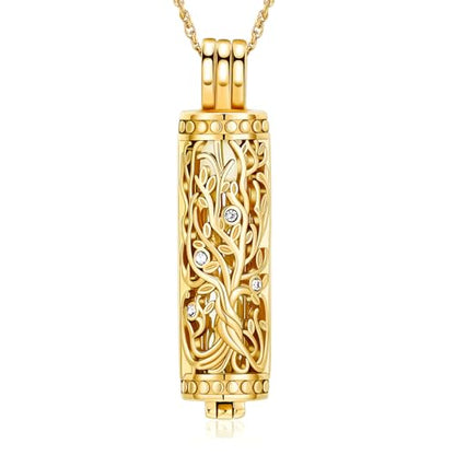 Tree of Life Urn Necklace for Women Men Cylinder Bar Memorial Ash Pendant | Tree of Life Cremation Jewelry,Stainless Steel Keepsakes Necklaces,Vial Ashes Pendant - color: Gold