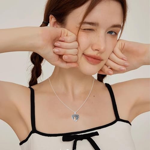 Locket Necklace for Women 925 Sterling Silver Celtic Locket Pendant Necklace Moonstone/Turquoise/Black Agate Heart Shaped Locket Necklace Jewelry Gifts for Women - style: Horse Heart
