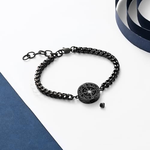 constantlife Compass Urn Bracelet for Ashes Stainless Steel Adjustable Link Bangle Cremation Keepsake Loved Ones Memorial Jewelry for Women Men - color: Black