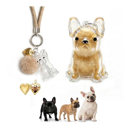 French Bulldog Dog Hair Collector Keychain, Frenchie Fur Keepsake - color: gold