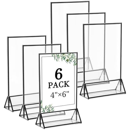 6 Pack 4x6 Inch Clear Acrylic Sign Holders, Double-Sided Black Display Stand Picture Frames for Table Numbers, Menus, Flyers, Weddings, and Offices - color: Black, size: 4" x 6"- 6 Pack