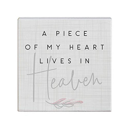 Small Talk Squares Sympathy Decor, A Piece of my Heart Lives in Heaven Sign, 5.25 x 5.25 inches, Made in USA, STS1633 - color: Piece Of My Heart