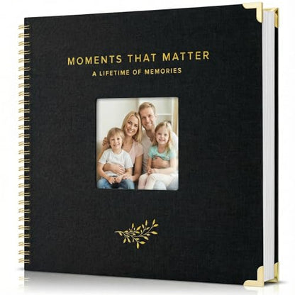 Beautiful Linen Scrapbook Photo Album 10"x10" - 40-Page Blank Guest Book | Perfect to Preserve Special Memories of Family, Weddings, Birthdays and Baby Showers - Timeless Keepsake for Every Home - color: Black