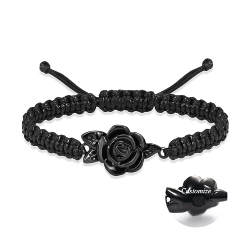 Rose Flower Adjustable Urn Bracelet for Ashes Birthstone Stainless Steel Cremation Jewelry Memorial Keepsake Locket Urns Bracelet Jewelry for Men Women Gifts - color: Customize-2