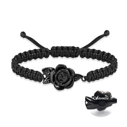 Rose Flower Adjustable Urn Bracelet for Ashes Birthstone Stainless Steel Cremation Jewelry Memorial Keepsake Locket Urns Bracelet Jewelry for Men Women Gifts - color: Customize-2