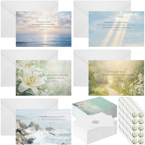 Eaasty 100 pcs Elegant Christian Sympathy Cards with Envelopes, Scripture Condolence Card Assortment for Loss of Loved One, Religious Bereavement Greeting Cards with Sentiments Inside, Nature Floral - style: Natural Style