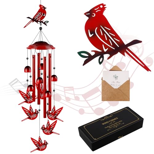 YHmall Cardinal Wind Chimes for Outside, 35" Cardinal Gifts for Women | Dad Gifts Soothing Tones Memorial Wind Chime for Garden, Yard, Patio Decor, Windchimes Outdoors for Christmas, New Year