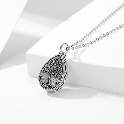 Sterling Silver Tree of Life Flower Celtic Cremation Ashes Urn Pendant Necklace for Women - color: Tear2 *Treelife Sty1