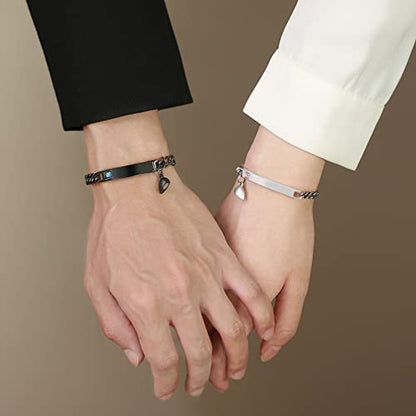 MEALGUET Matching Couple Bracelets for Men Women : His Hers Stainless Steel Cuban Link Chain Bracelets Set for Boyfriend Girlfriend Husband Wife, Romantic Gifts for Valentines Birthday Anniversary - style: Personalized-link style 1