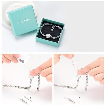 zeqingjw Urn Bracelet for Pets Ashes Pet Cremation Jewelry Stainless Steel Paw Print Pet Memorial Bracelet Pet/Dog's/Cat's Ashes Keepsake for Women Men - color: Silver