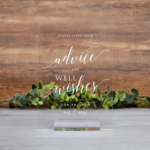 Advice and Well Wishes Sign with Stands, 5"x7" Clear Acrylic Wedding Sign and Stand, Acrylic Wedding TableTop Sign for Wedding Reception Event Party (Clear, 5" x 7" Advice and Well Wishes) - size: 5" x 7" Advice and Well Wishes
