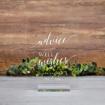 Advice and Well Wishes Sign with Stands, 5"x7" Clear Acrylic Wedding Sign and Stand, Acrylic Wedding TableTop Sign for Wedding Reception Event Party (Clear, 5" x 7" Advice and Well Wishes) - size: 5" x 7" Advice and Well Wishes