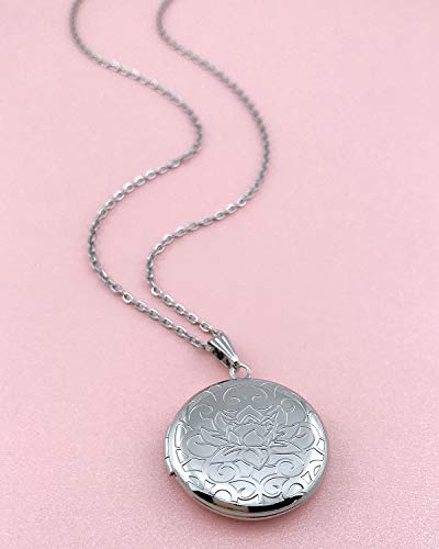 YOUFENG Round Locket Necklace thar Holds Pictures Floral Pattern Circle Shape Lockets - color: Floral