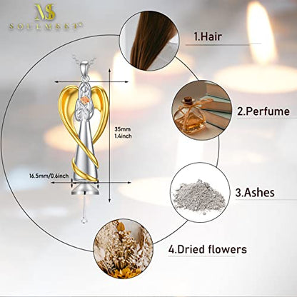 SOULMEET Cremation Jewelry for Ashes, Sterling Silver Urn Necklace for Ashes Women Men, Cherish Memories Cremation Jewelry to Keep Someone Near to You - color: L-Guardian Angel Prayer