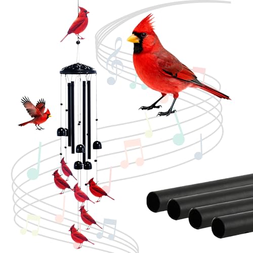 Cardinal Black Metal Wind Chimes for Outside, Memorial Garden Decor, Outdoor Windchimes, Decorative Cardinal Gifts for Women and Men (Cardinal)