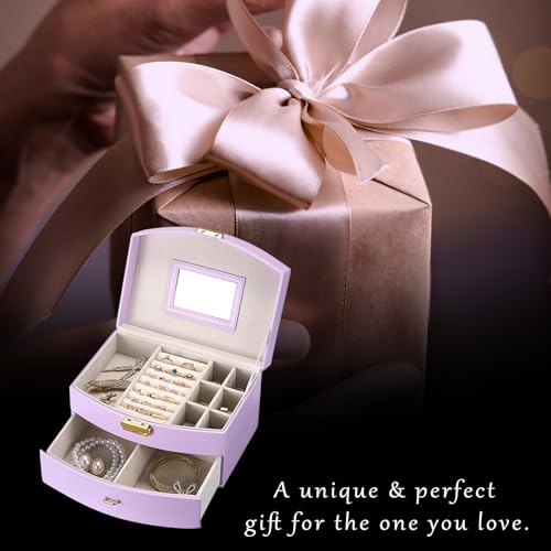 ELLDOO Musical Jewelry Box with Drawer, Purple Music Box Keepsake Box, Small Trinket Jewelry Storage Box Gift for Girls Women (Tune: You are My Sunshine) - color: Purple