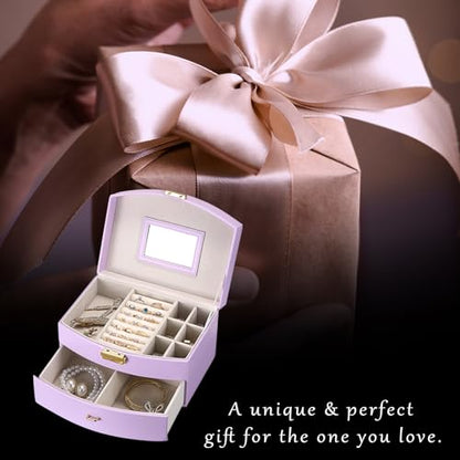 ELLDOO Musical Jewelry Box with Drawer, Purple Music Box Keepsake Box, Small Trinket Jewelry Storage Box Gift for Girls Women (Tune: You are My Sunshine) - color: Purple