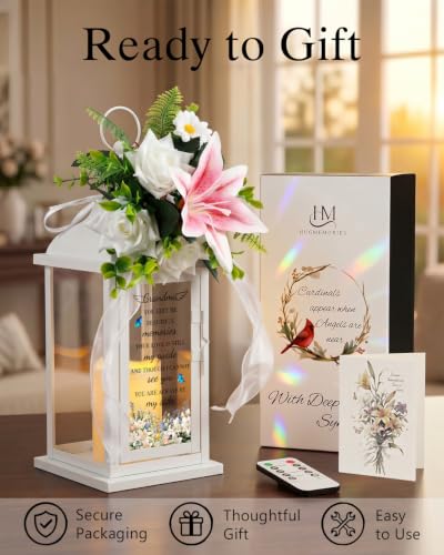Memorial Lantern with Flower, Sympathy Gift for Loss of Grandma, Funeral Remembrance Gift in Loving Memory of Grandmother - color: Grandma/White
