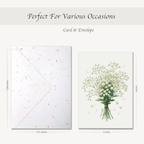 Minimalist Baby's Breath Illustration Card 5x7 Inch, Premium Thick Cardstock with Envelope, Elegant Floral Card — Thank You, Sympathy, Thinking of You，Anniversary Card — Single Card - color: Baby's Breath