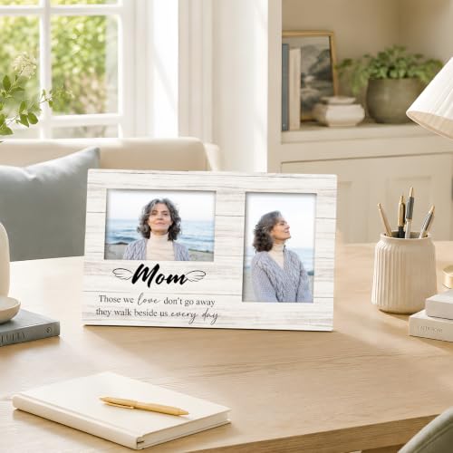 Mom Memorial Double Picture Frame 4x6, Mom Sympathy Two Photo Frame | Mom Memorial Gifts for Loss of Mother, In Loving Memory Sympathy Wooden Picture Photo Frames for Desk Home Room Decor
