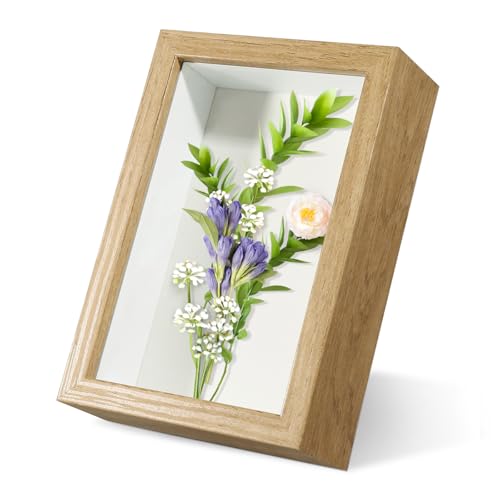 5x7 Wood Color Shadow Box Frame Display Case | With Real Glass for Memorabilia,Wedding Memories,Pins,Awards,Crafts,Tickets and Photos